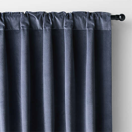 Indigo Blue Cotton Velvet Window Curtain Panel 48"x96"