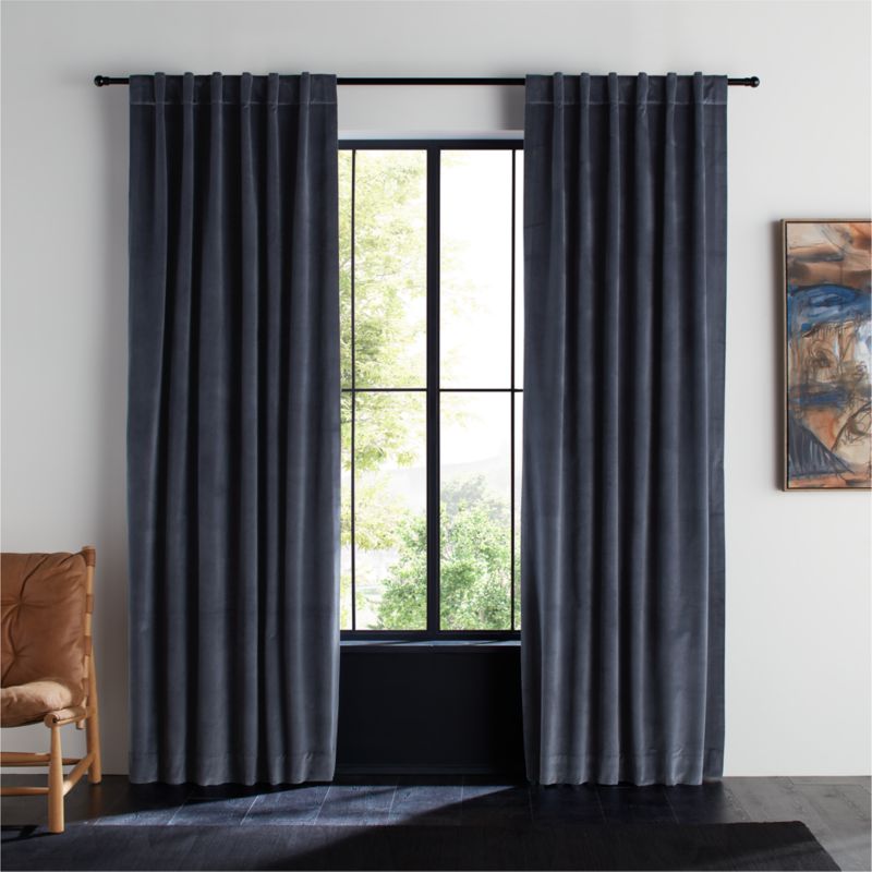 Indigo Blue Cotton Velvet Window Curtain Panel 48"x120" - image 0 of 6