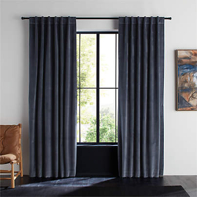 Indigo Blue Cotton Velvet Window Curtain Panel 48"x84"