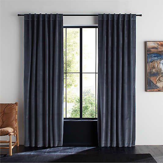 Indigo Blue Cotton Velvet Window Curtain Panels