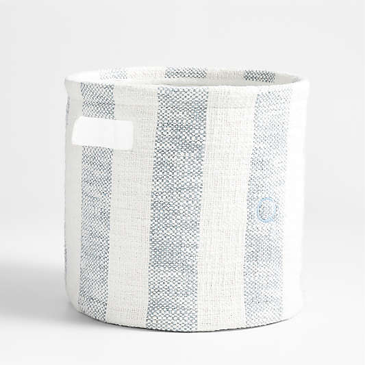 Cove Mist Blue Organic Cotton Striped Shelf Storage Bin