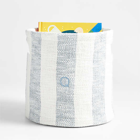 Cove Mist Blue Organic Cotton Striped Shelf Storage Bin