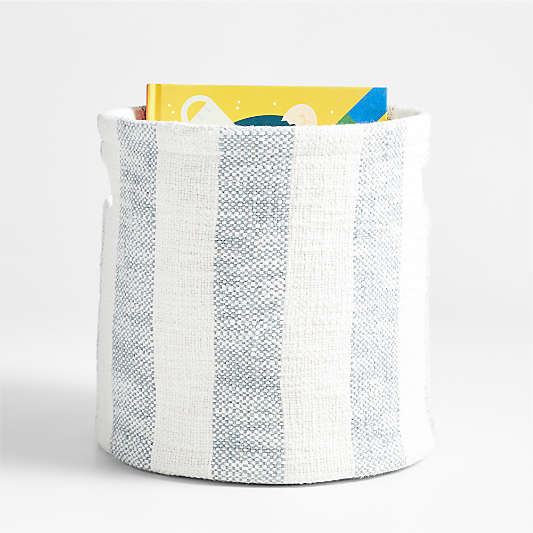 Cove Mist Blue Organic Cotton Striped Shelf Storage Bin