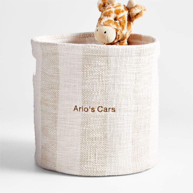 Cove Stone Tan Organic Cotton Striped Shelf Storage Bin - image 0 of 18