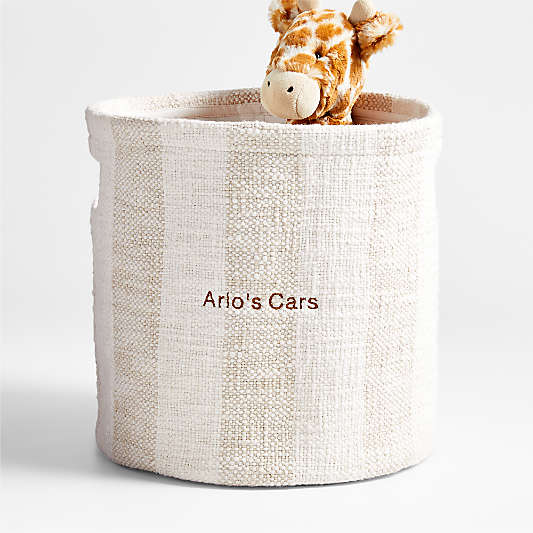 Cove Stone Tan Organic Cotton Striped Shelf Storage Bin