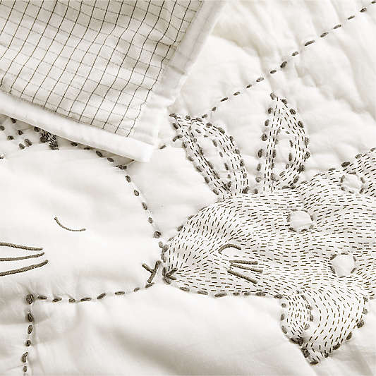 Cozy Bunny Embroidered Organic Cotton Voile Baby Crib Quilt Bedding Set