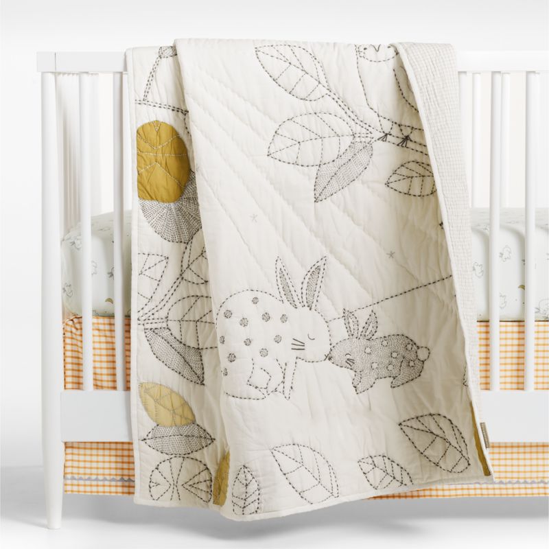 Cozy Bunny Embroidered Organic Cotton Voile Baby Crib Quilt - image 3 of 13