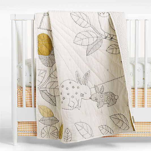 Cozy Bunny Embroidered Organic Cotton Voile Baby Crib Quilt