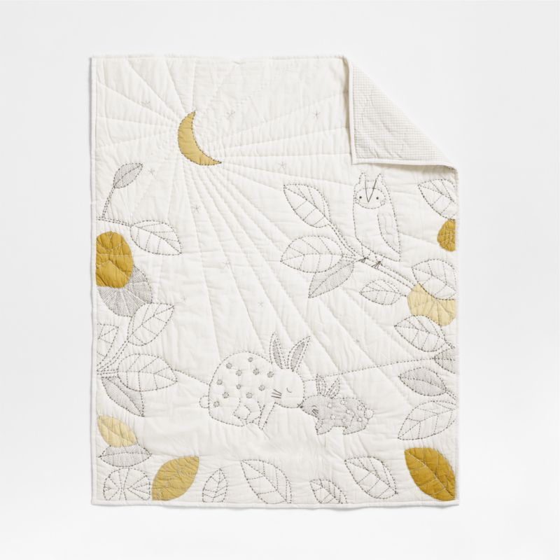 Cozy Bunny Embroidered Organic Cotton Voile Baby Crib Quilt - image 6 of 13