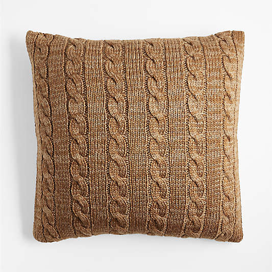 Maple Brown Wool Blend Cozy Cable Knit 23"x23" Throw Pillow