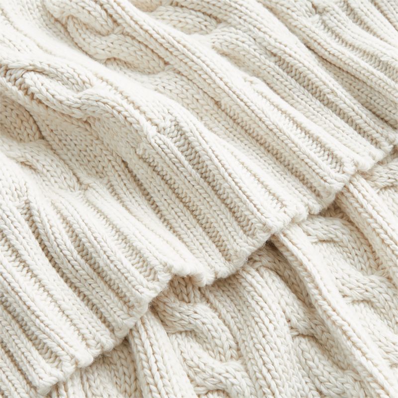 Alabaster Beige Wool Blend Cozy Cable Knit 70"x55" Throw Blanket