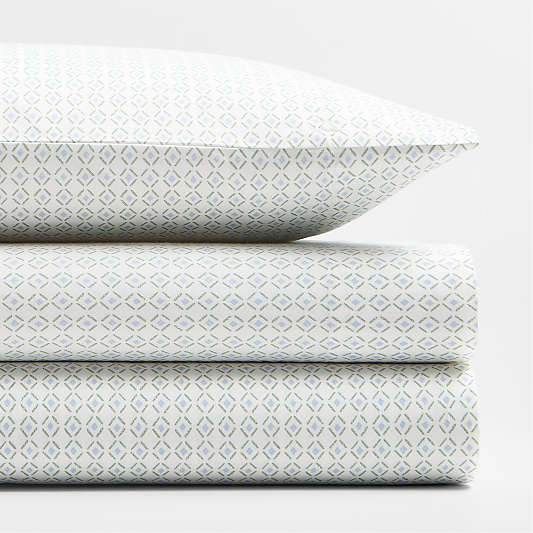 Cozy Cloud Geo Giggles Blue Block Print 100% Organic Cotton Kids Twin Sheet Set