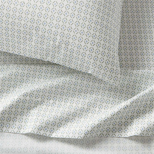 Cozy Cloud Geo Giggles Blue Block Print Organic Cotton Kids Sheet Set