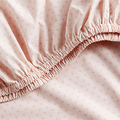 View Cozy Cloud Modern Star Elegant Pink Washed Organic Cotton Baby Crib Fitted Sheet details