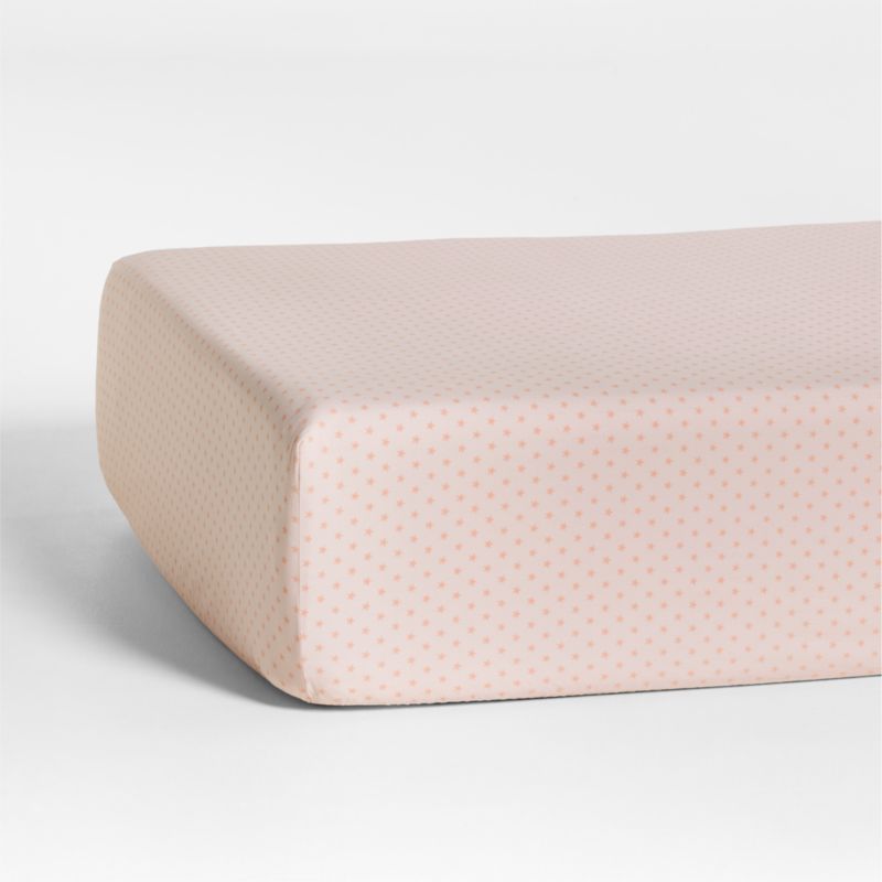 Cozy Cloud Modern Star Elegant Pink Washed Organic Cotton Baby Crib Fitted Sheet