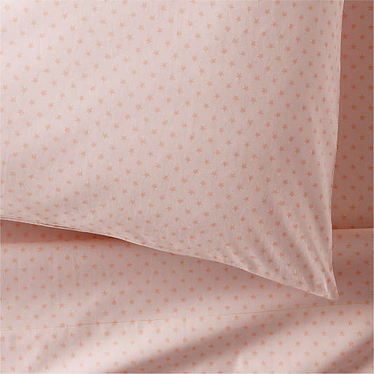 Cozy Cloud Modern Star Elegant Pink Washed Organic Cotton Kids Full Sheet Set