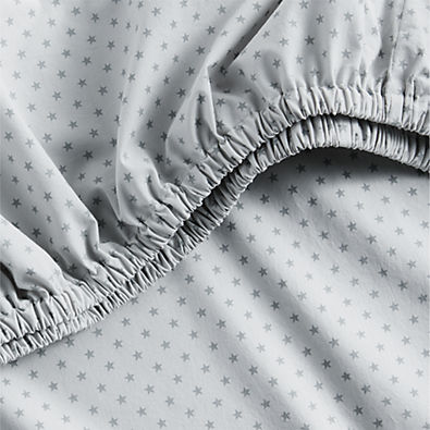 View Cozy Cloud Modern Star Mist Blue Washed Organic Cotton Baby Crib Fitted Sheet details