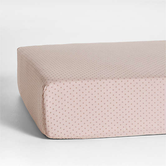 Cozy Cloud Modern Star Mauve Rose Washed Organic Cotton Baby Crib Fitted Sheet