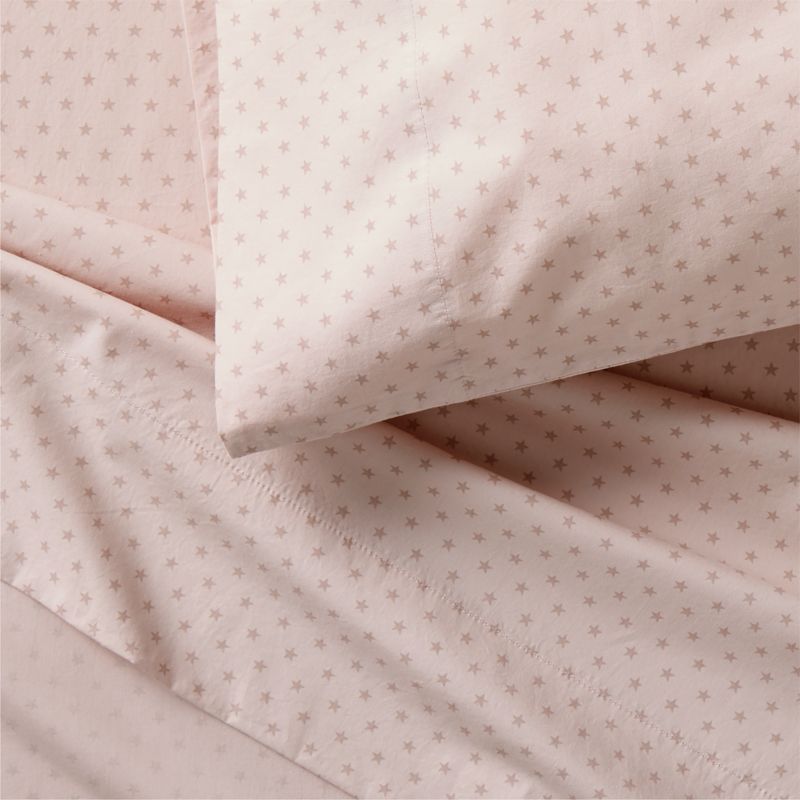 Cozy Cloud Modern Star Mauve Rose Washed Organic Cotton Kids Queen Sheet Set - image 5 of 6