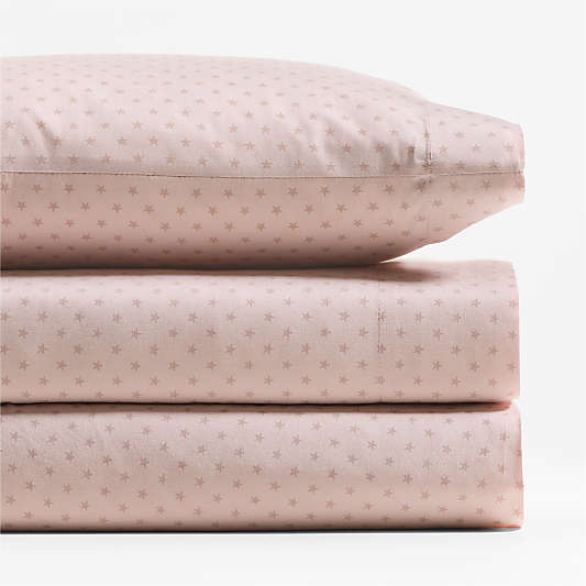 Cozy Cloud Modern Star Mauve Rose Washed Organic Cotton Toddler Sheet Set