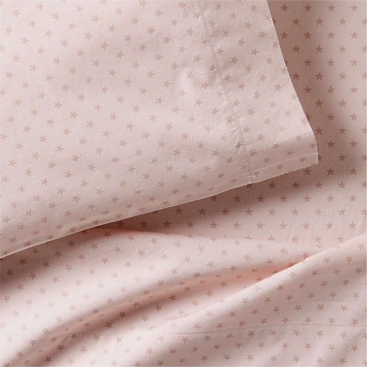 Cozy Cloud Modern Star Mauve Rose Washed Organic Cotton Toddler Sheet Set