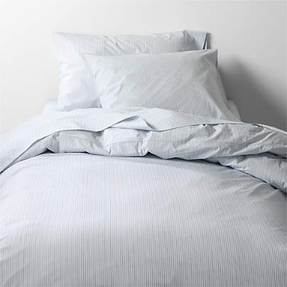 CozyCloud Organic Cotton Mini Stripe Reversible Sky Blue Twin XL Duvet Cover
