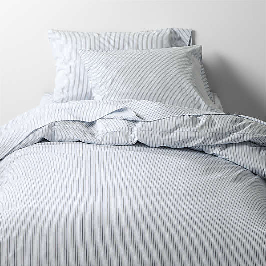 CozyCloud Organic Cotton Mini Stripe Reversible Sky Blue Twin XL Duvet Cover