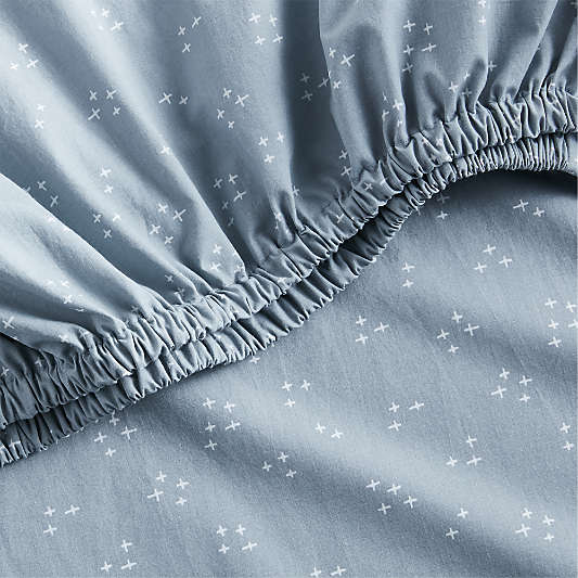 Cozy Cloud Twinkle Mist Blue Washed Organic Cotton Baby Crib Fitted Sheet