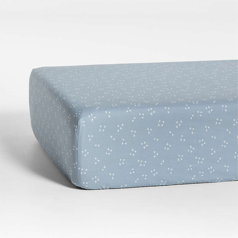 Cozy Cloud Twinkle Mist Blue Washed Organic Cotton Baby Crib Fitted Sheet