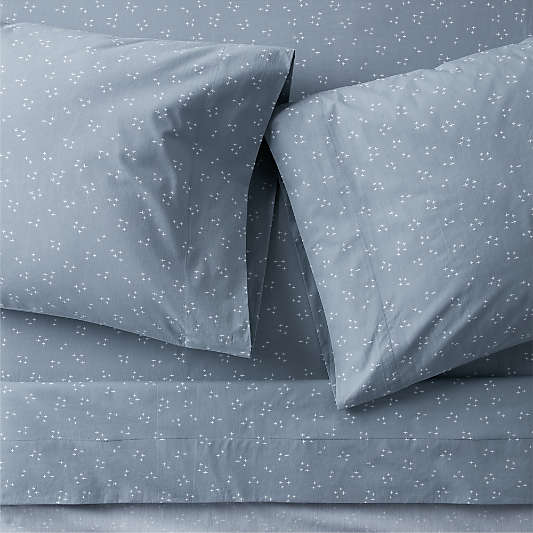 Cozy Cloud Twinkle Mist Blue Washed Organic Cotton Queen Sheet Set