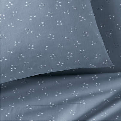 Cozy Cloud Twinkle Mist Blue Washed Organic Cotton Twin Kids Sheet Set