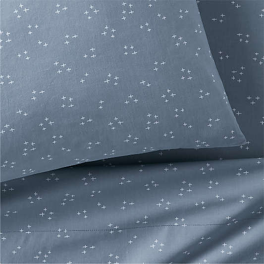 Cozy Cloud Twinkle Mist Blue Washed Organic Cotton Queen Sheet Set