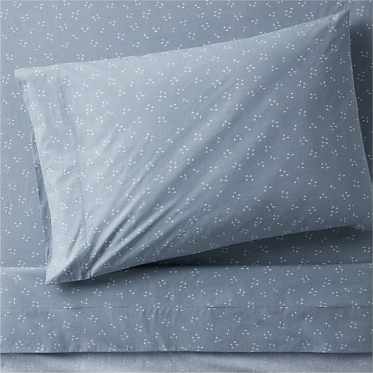 Cozy Cloud Twinkle Mist Blue Washed Organic Cotton Twin Sheet Set