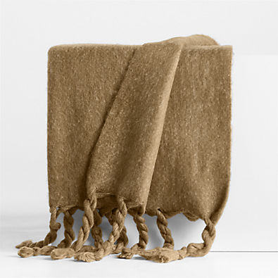 View Cozy Fringe 70"x55" Camel Tan Throw Blanket details