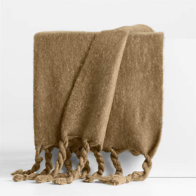 Cozy Fringe 70"x55" Camel Tan Throw Blanket