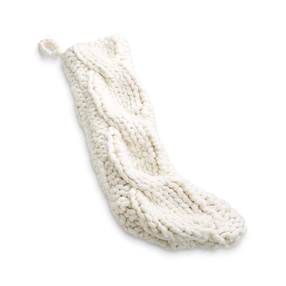 Cozy Ivory Cable Knit Christmas Stocking (Open Larger View)