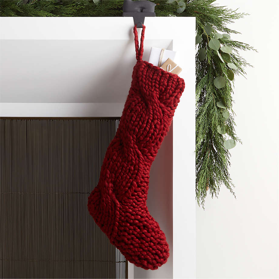 Cottage Chic RED Cable Knit Christmas Stocking w/ button trim 