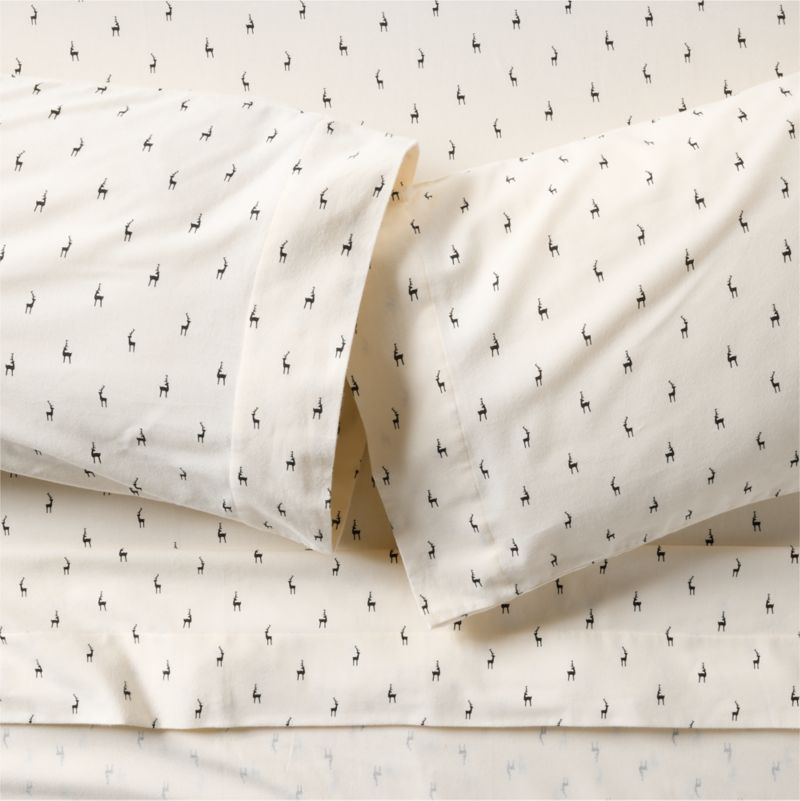 Cozysoft Organic Flannel Ink Black Reindeer Full Bed Sheet Set - image 0 of 5