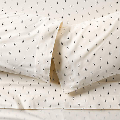 Cozysoft Organic Flannel Ink Black Reindeer King Bed Sheet Set