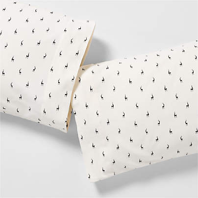 Cozysoft Organic Flannel Ink Black Reindeer King Pillowcases, Set of 2