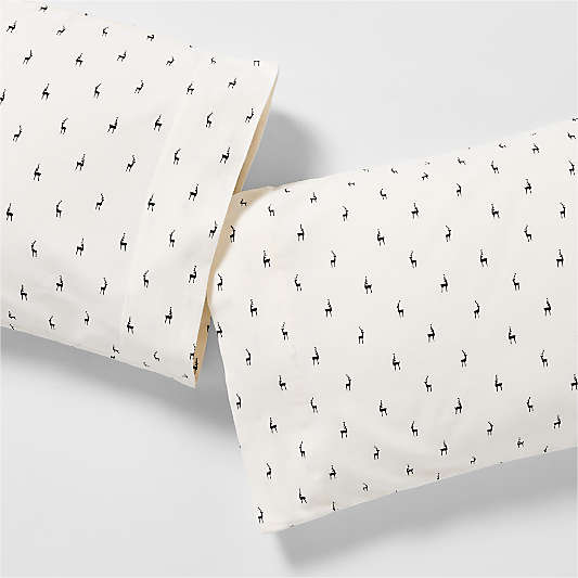 Cozysoft Organic Flannel Ink Black Reindeer Standard Pillowcases, Set of 2