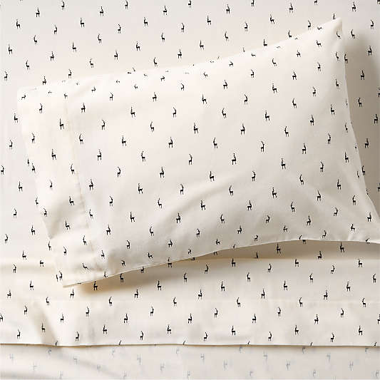 Cozysoft Organic Flannel Ink Black Reindeer Twin/Twin XL Bed Sheet Set