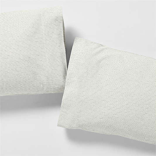 Cozysoft Organic Flannel Spruce Green Stripe Pillowcases, Set of 2