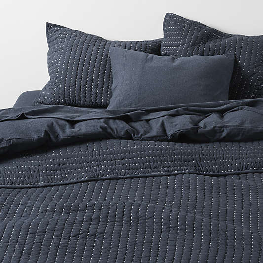 Cozysoft Organic Cotton Jersey Midnight Navy Blue Standard Quilted Bed Pillow Sham