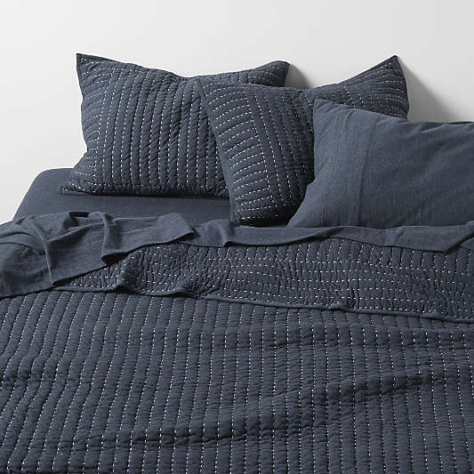 Cozysoft Organic Jersey Midnight Navy Quilted Bed Pillow Shams