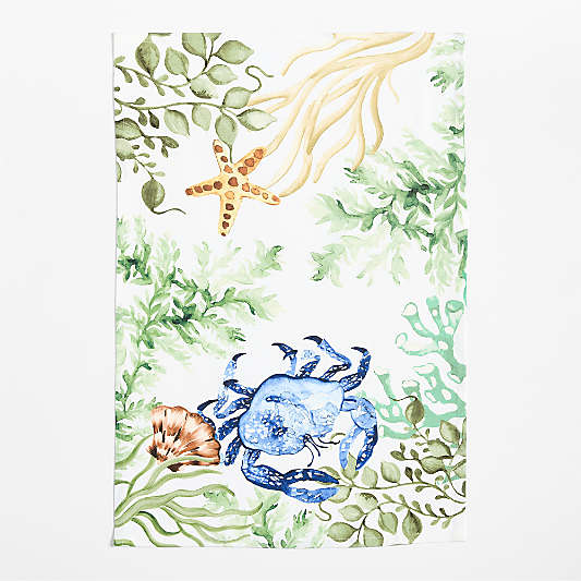 Crab Printed Organic Cotton Kitchen Dish Towel