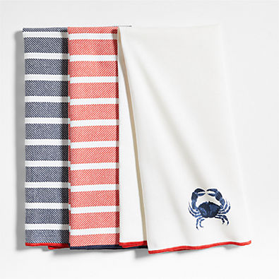 View Crab and Stripe Organic Cotton Dish Towels, Set of 3 details