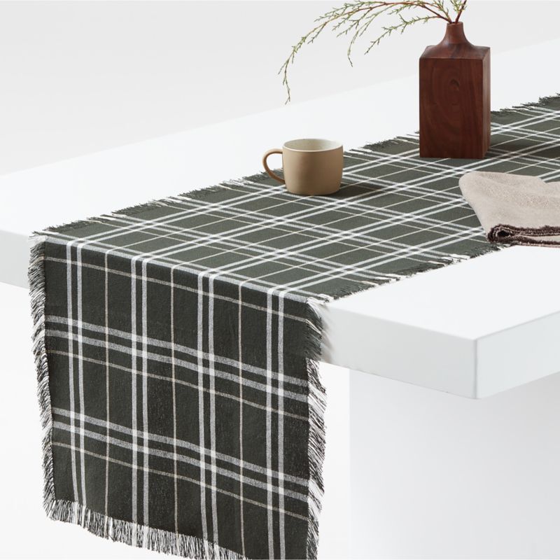 Craft 120" Green Plaid Organic Cotton Fringe Table Runner