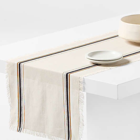 Craft 120" Black and Natural Stripe Organic Cotton Table Runner