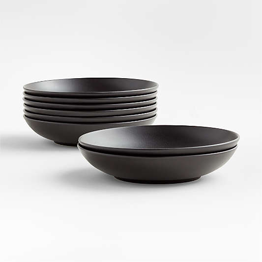 Craft Matte Black Stoneware Low Bowls, Set of 8